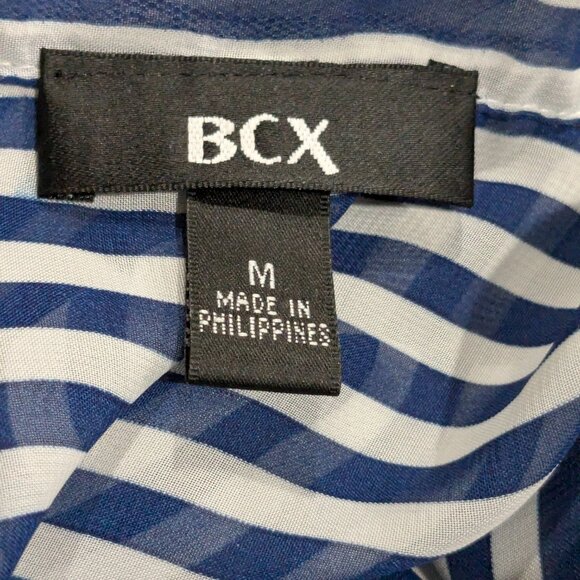 BCX Women's Sheer Striped Blouse Blue White, Size M, Long Sleeve, Button Front - Picture 10 of 16